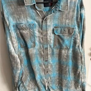 Men's Blue and Gray Plaid Shirt